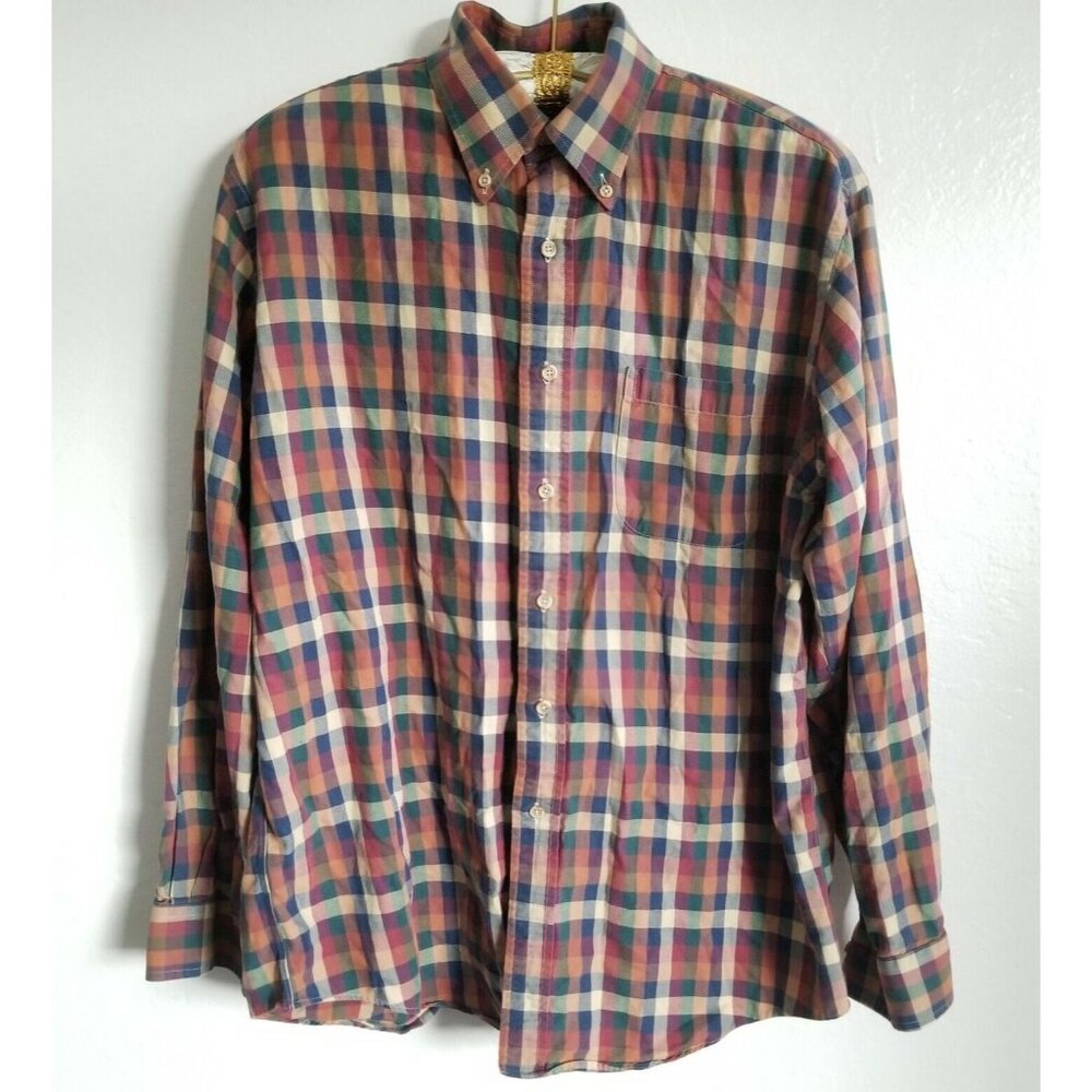 Viyella Men Cotton Wool Button-Down Shirt Large Long Sleeve Check Multi Casual